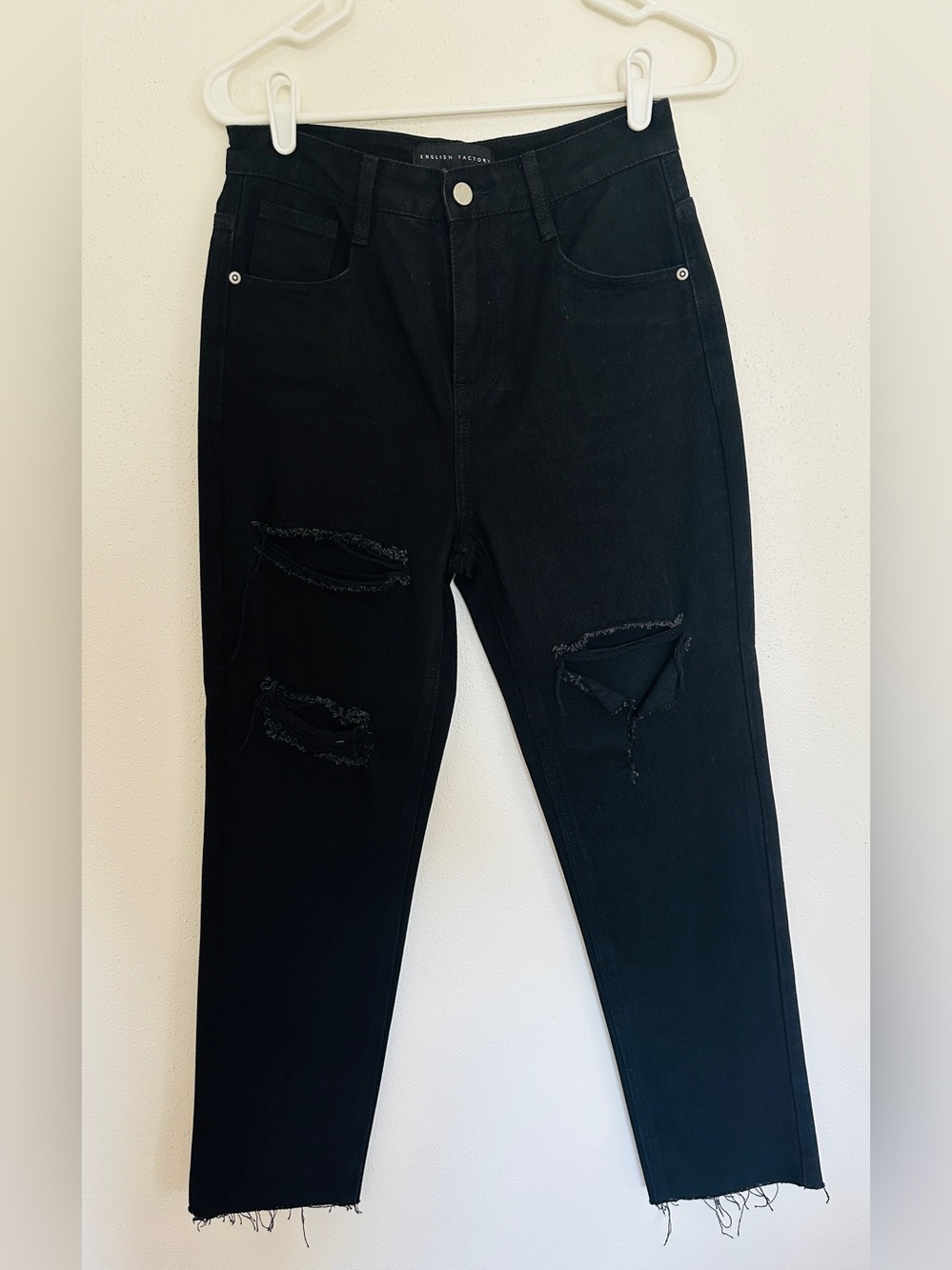 English Factory Black Ripped Distressed Mom Jeans High Rise Size 26 NWOT
